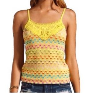 NWT Free People Crochet Neon Yellow Cami Tank